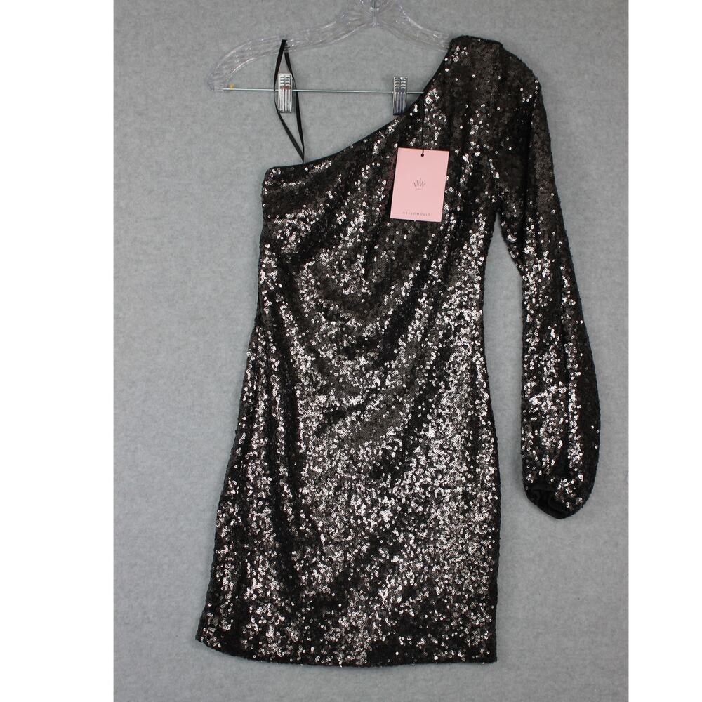 Hello Molly One Shoulder Sequin‎ Mini Dress Gunmetal Size 6 (XS) NWT